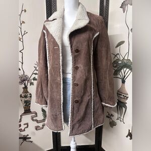 Genuine Suede Leather Teddy Coat-  Vintage Y2K Shearling Style